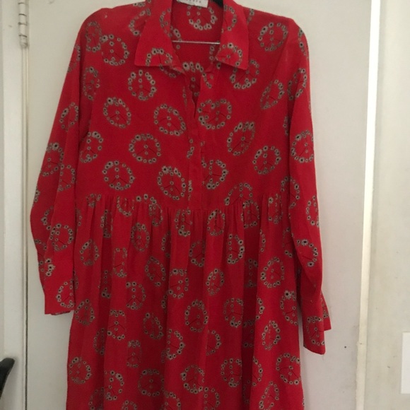 Sandro Red Long Sleeve Dress with Floral Pattern size 1 - Picture 1 of 3